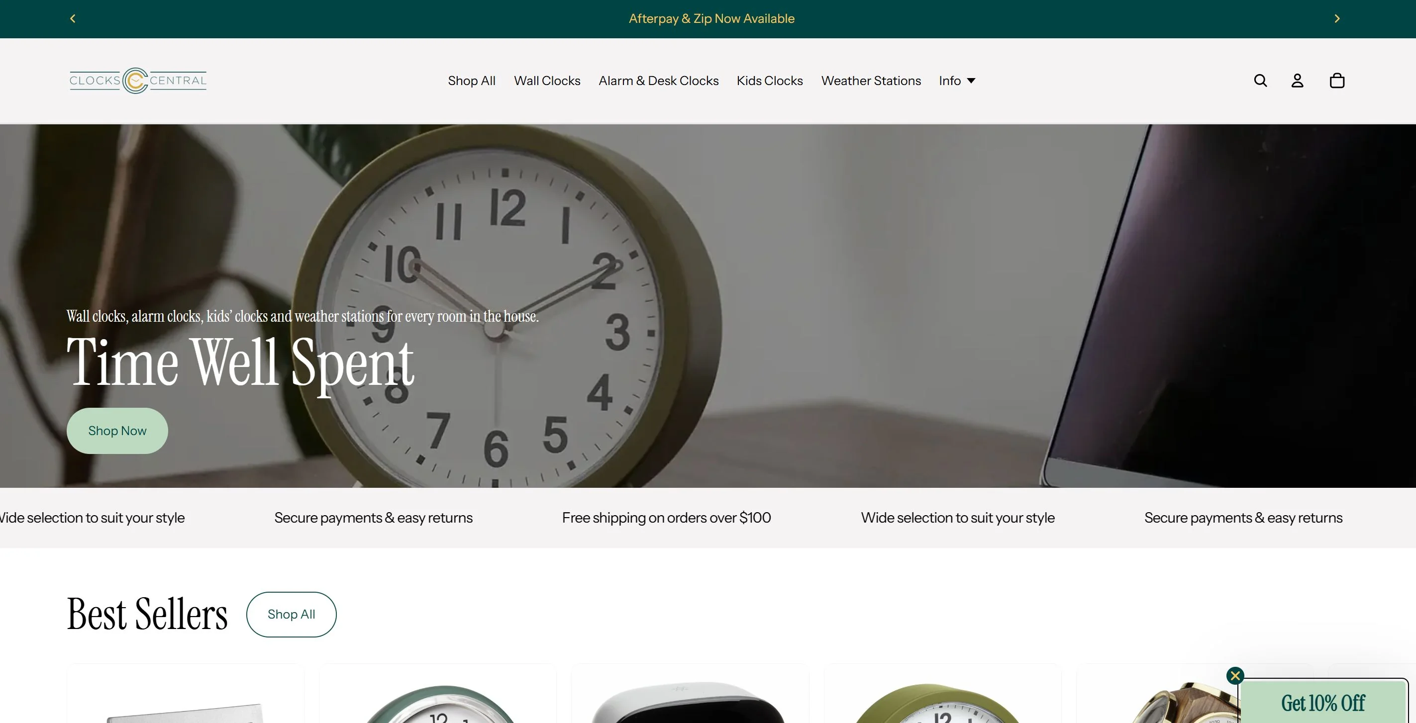 Clocks Central eCommerce store screenshot